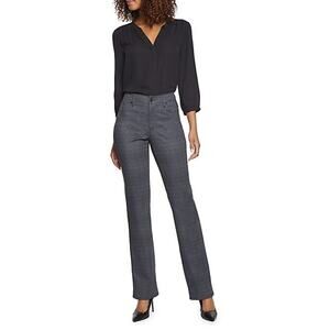 NYDJ Marilyn Ponte Knit Straight Leg Pants Herringbone Black Gray Womens 12 New